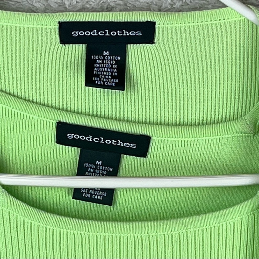 Lime Green Sweater Cardigan Twinset Sz Medium Goodclothes - Picture 2 of 15